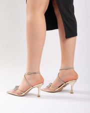 Bow Ankle Strap Transparent - Sandals - Gold