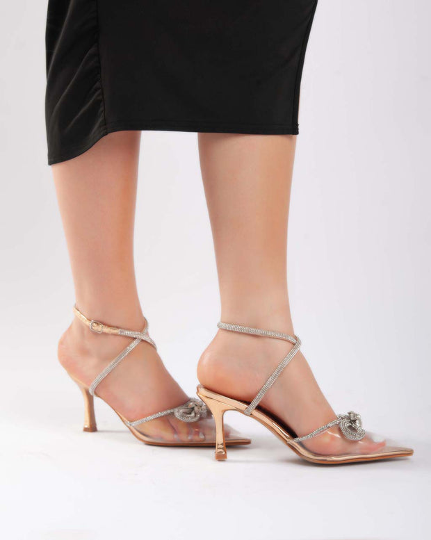 Bow Ankle Strap Transparent - Sandals - Champagne