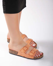 Croc Leather Slippers - Orange