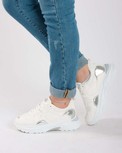 Chunky Metallic Sneakers - White