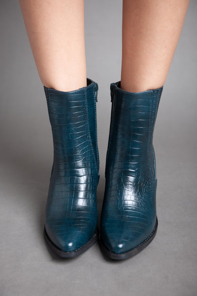 Faux Leather Ankle Boot - Blue