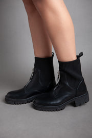 Chunky Zip Up Ankle Boots - Black