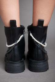 Pearl Chain Matte Ankle Boot - Black