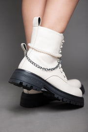 Pearl Chain Matte Ankle Boot - Beige