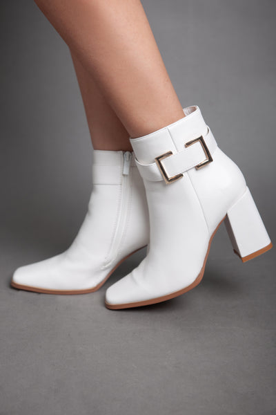 Elegent Leather Booties - White