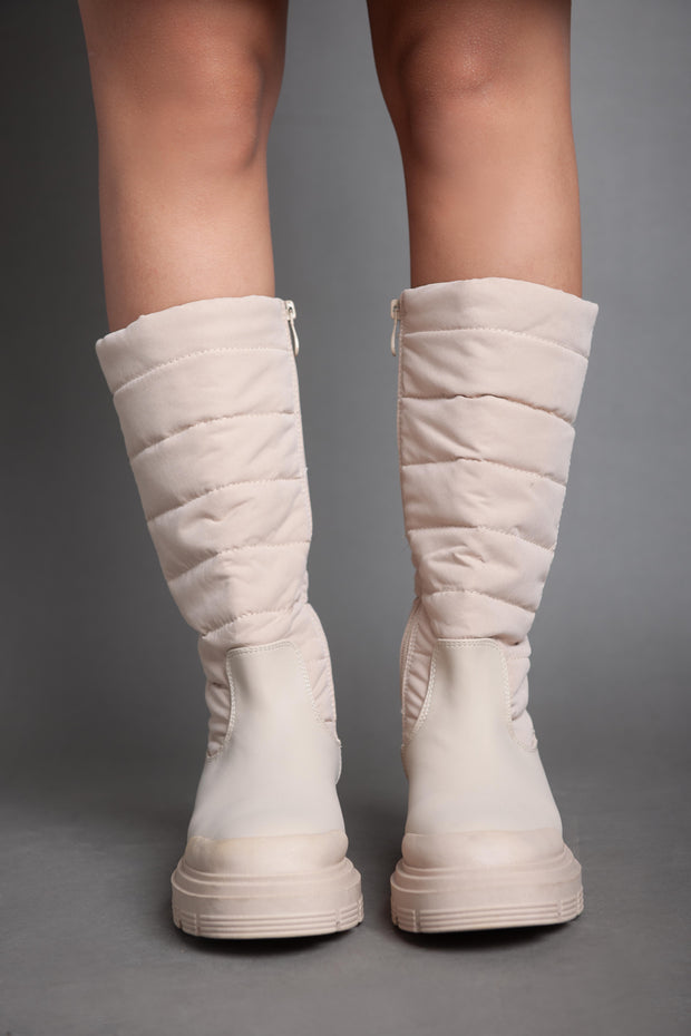 Puffy Long Boots - Beige
