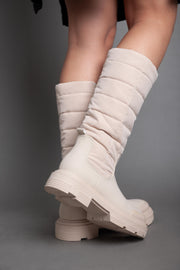 Puffy Long Boots - Beige