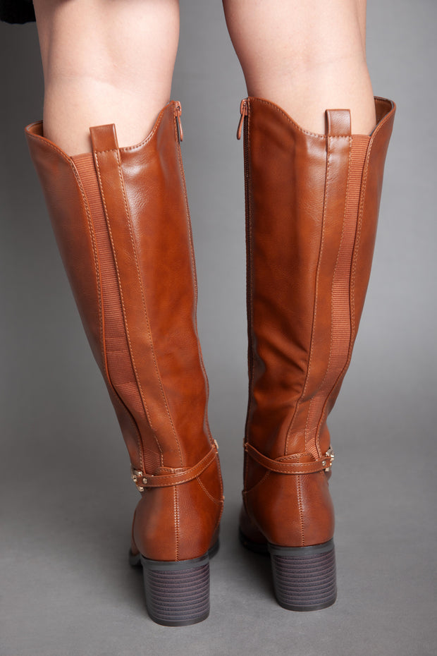 Cowboy With Chains Knee Boot - Camel