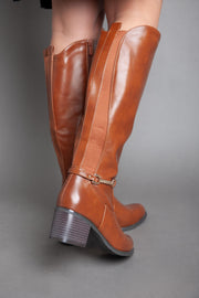 Cowboy With Chains Knee Boot - Camel