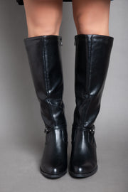Cowboy With Chains Knee Boot - Black
