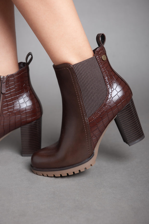 Shiny Classy Ankle Boot - Brown