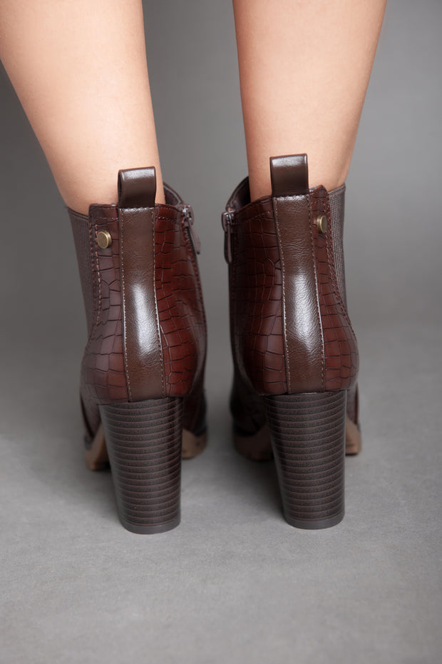 Shiny Classy Ankle Boot - Brown