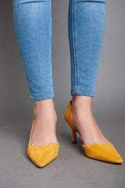 Classic Velvet High Heels - Yellow