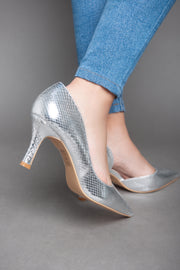 Shiny Croc Leather High Heels - Silver