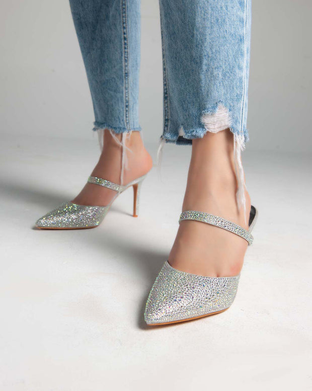 Closed Toe Strass Mules - Sandals - Silver