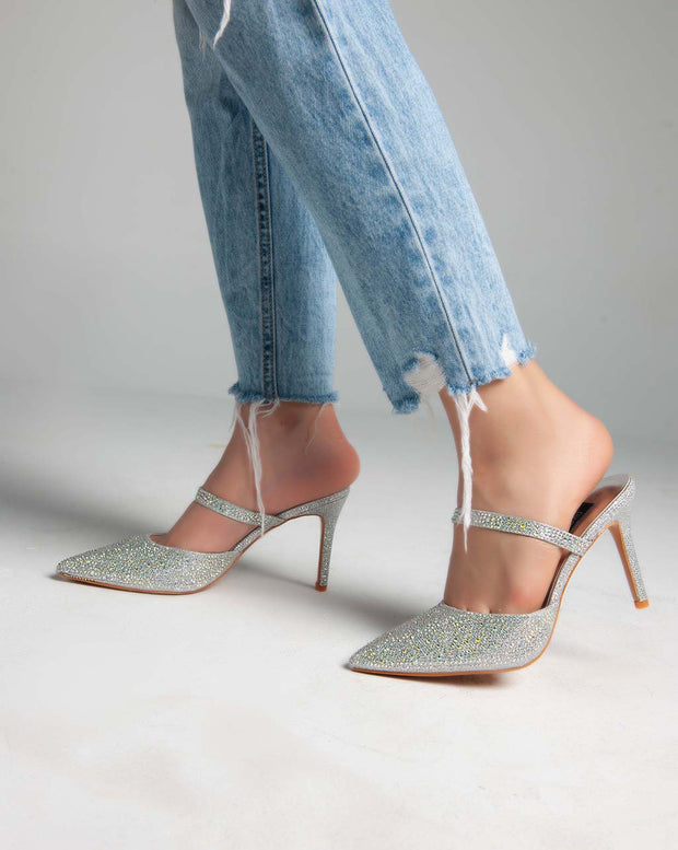 Closed Toe Strass Mules - Sandals - Silver
