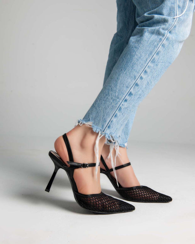 Net Ankle Strap - Sandals - Black