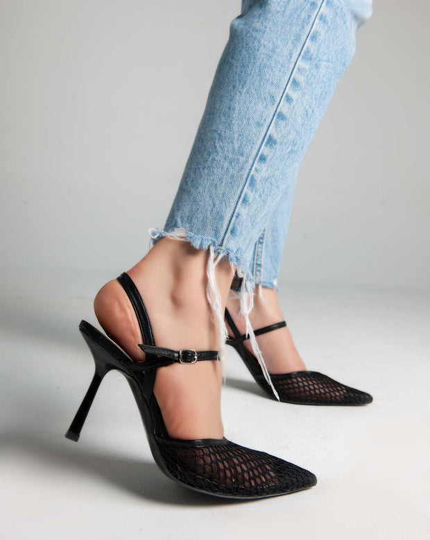 Net Ankle Strap - Sandals - Black