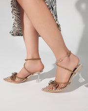 Strass Ribbon Ankle Strap - Sandals - Gold