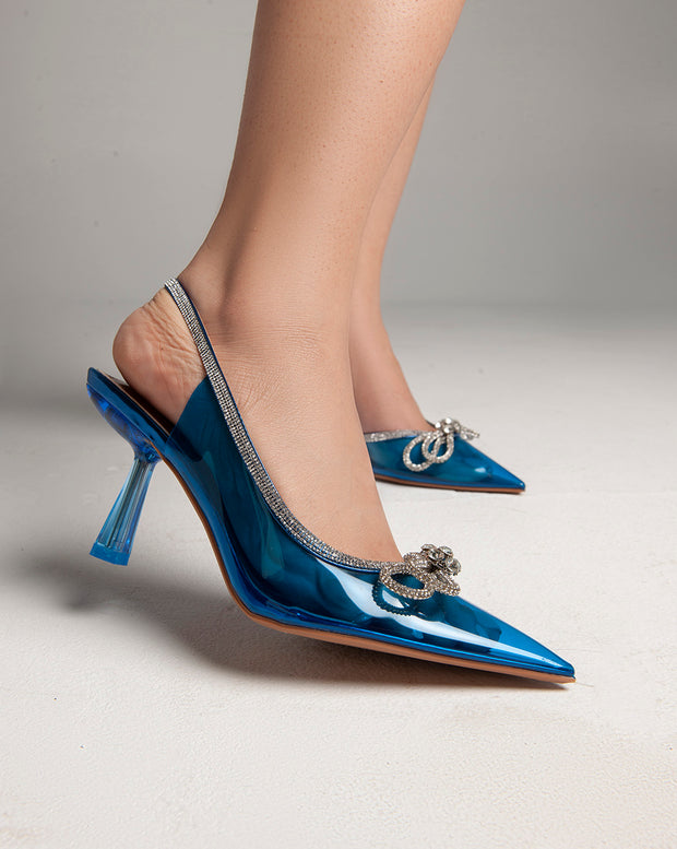 Transparent Sling Back Heels - Blue