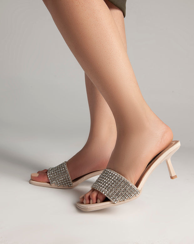 Strass Opened Toe Mules - Sandals - Beige