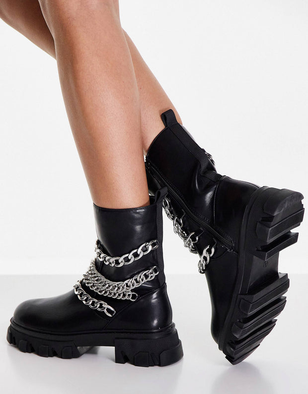 Metal chain ankle boots - Black