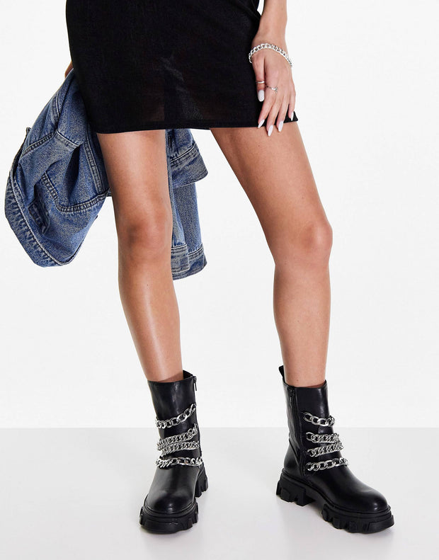 Metal chain ankle boots - Black