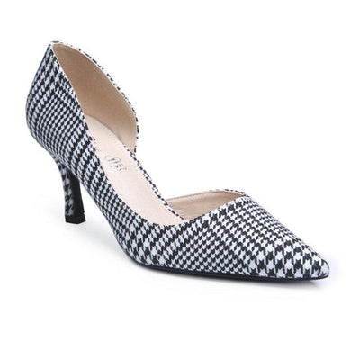 pointed plaid high - heeled shoes