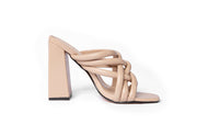 Strappy chunky heeled mules - Sandal Heels - Beige