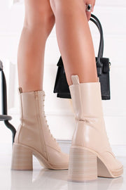 Ladies lace up ankle boots - Beige