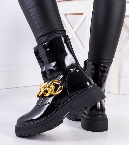 Black patent leather insulated boots