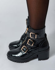 Crocoo knee ankle boots - Black