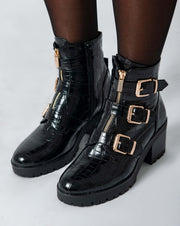Crocoo knee ankle boots - Black