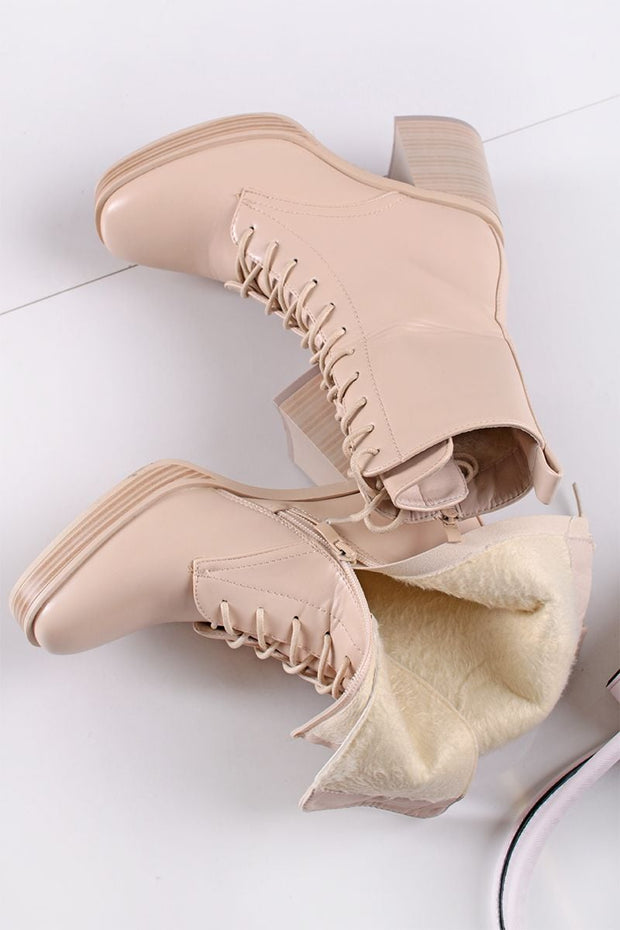 Ladies lace up ankle boots - Beige