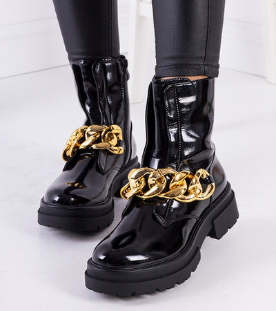 Black patent leather insulated boots