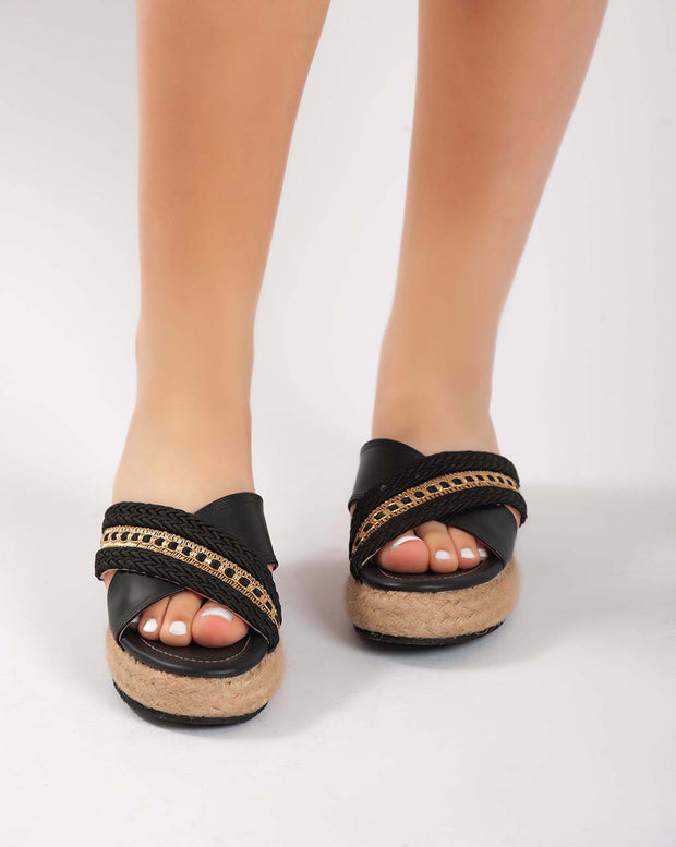 Cross Strap Slipper - Black