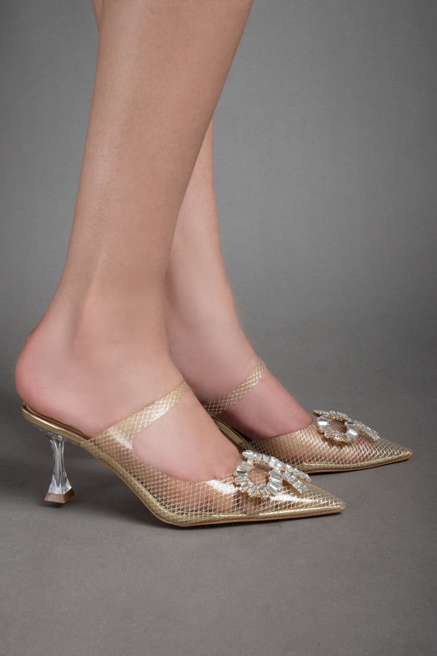 Shinny See Through Heels - Gold