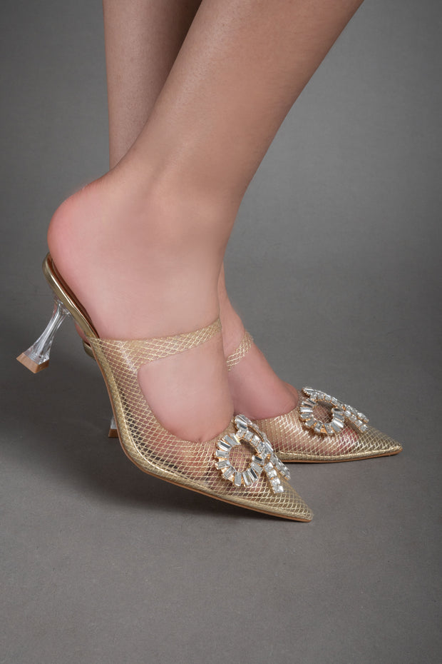Shinny See Through Heels - Gold