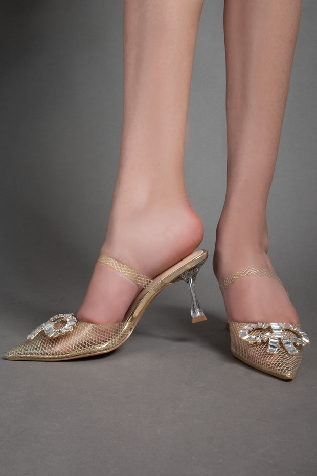 Shinny See Through Heels - Gold