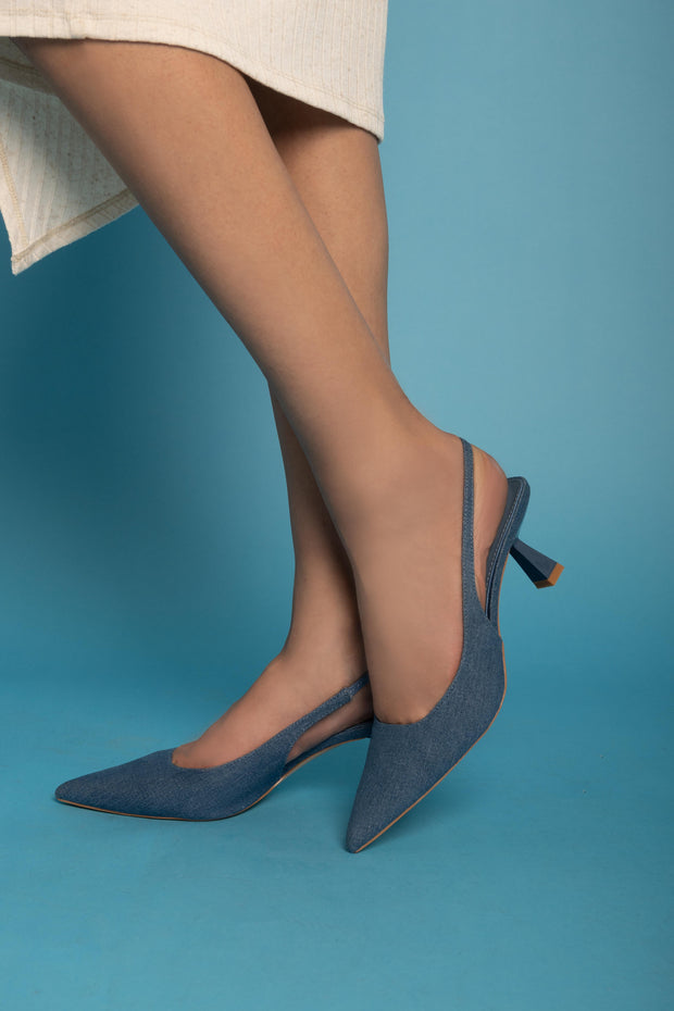 Elegance Slingback Heels - Dark Blue