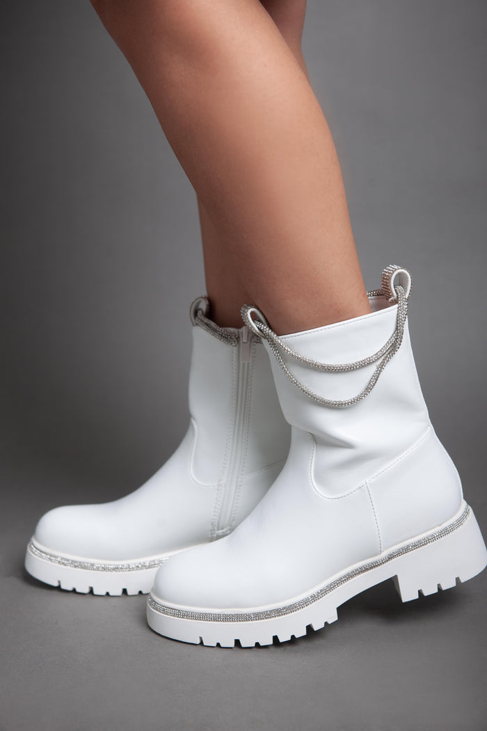 bree Sparkle Chains Half Boot - White