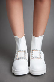 Rangers strass buckle boots - White