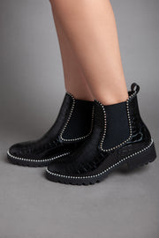 Croc Leather Strass - Ankle Boot - Black