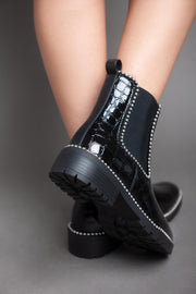 Croc Leather Strass - Ankle Boot - Black