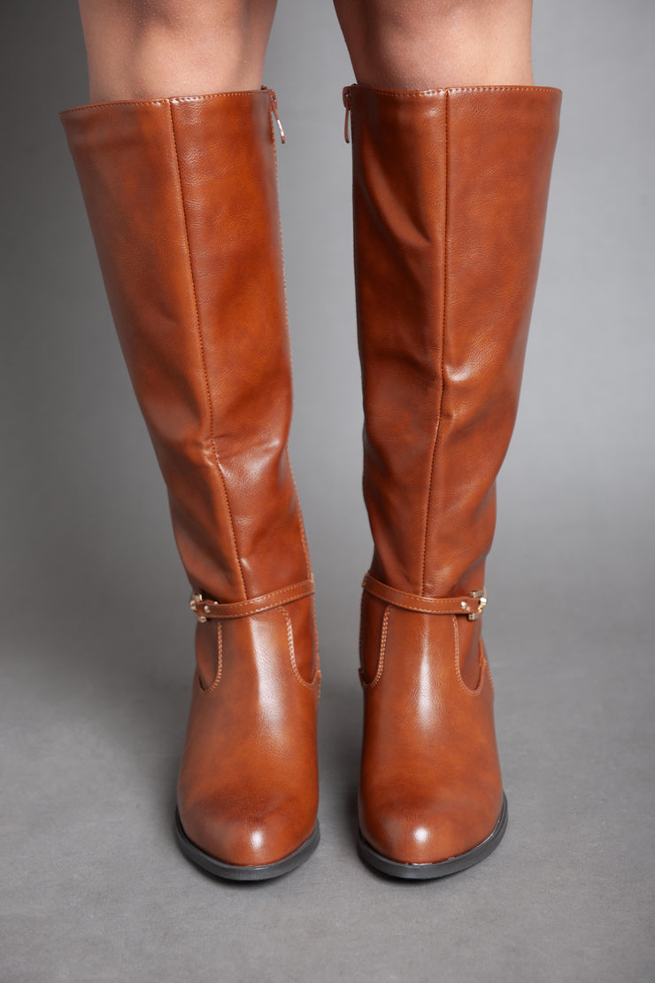 Cowboy With Chains Knee Boot - Camel