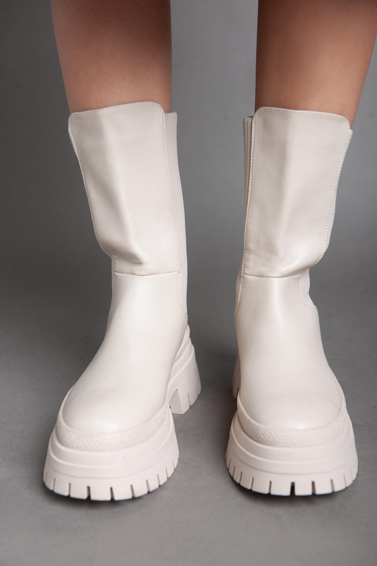 Classy Chunky Ankle Boots - Beige