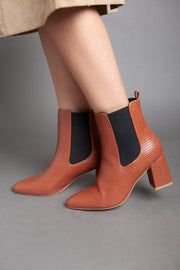 Flare Heel Faux Leather - Ankle Boot - Camel