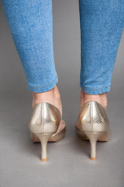 Shiny Croc Leather High Heels - Gold