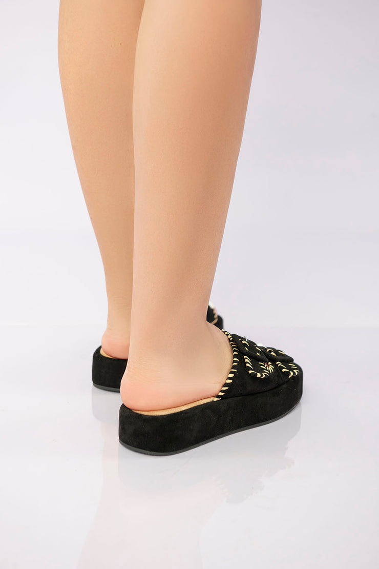Double Buckle Platform Slide - Black