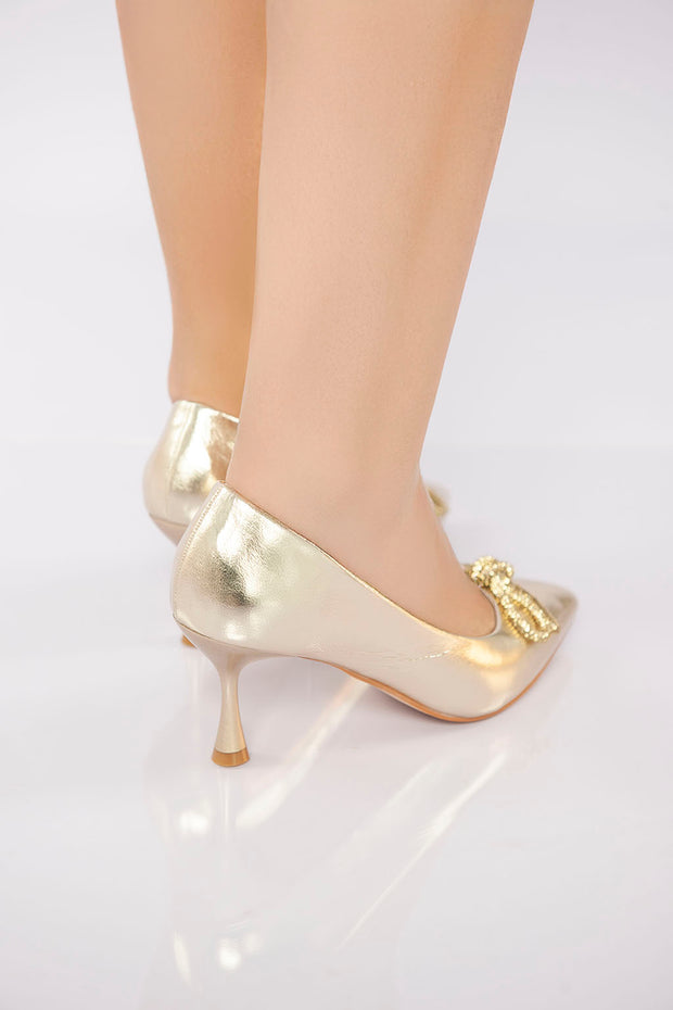 Elegant Bow Detail Mid-Heel - Gold